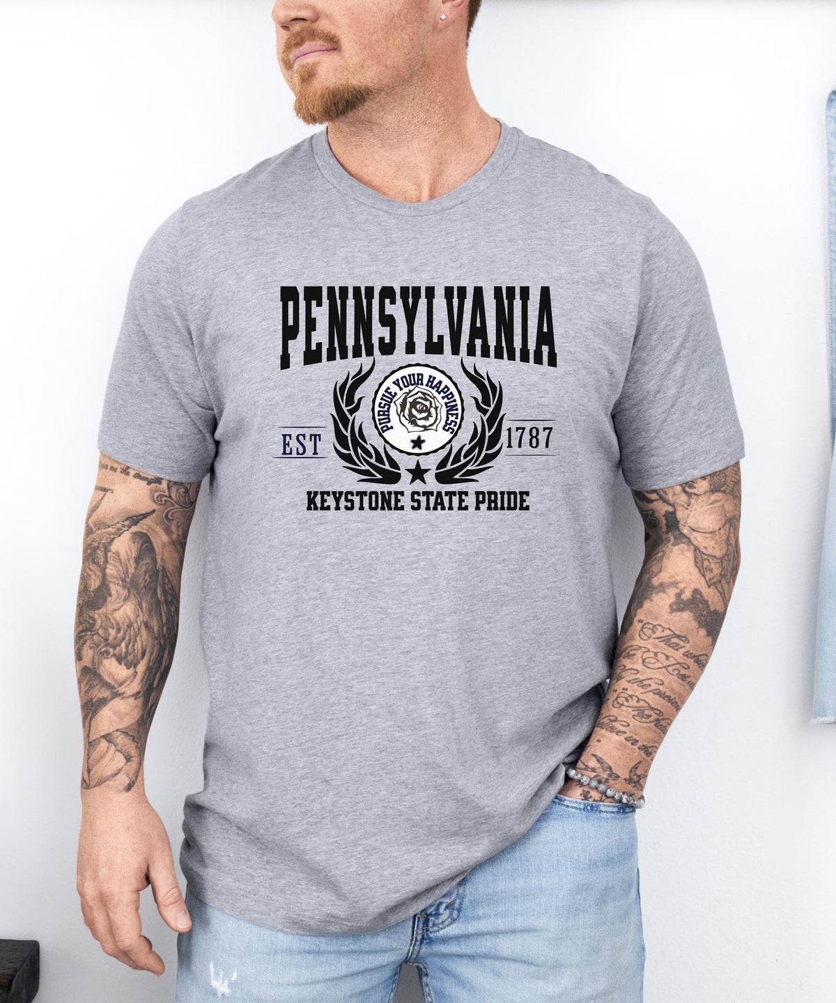 Pennsylvania State T-Shirt – &quot;Keystone State Pride&quot; Slogan Tee, Pennsylvania Pride Apparel, Perfect for History Lovers and Pennsylvania Natives