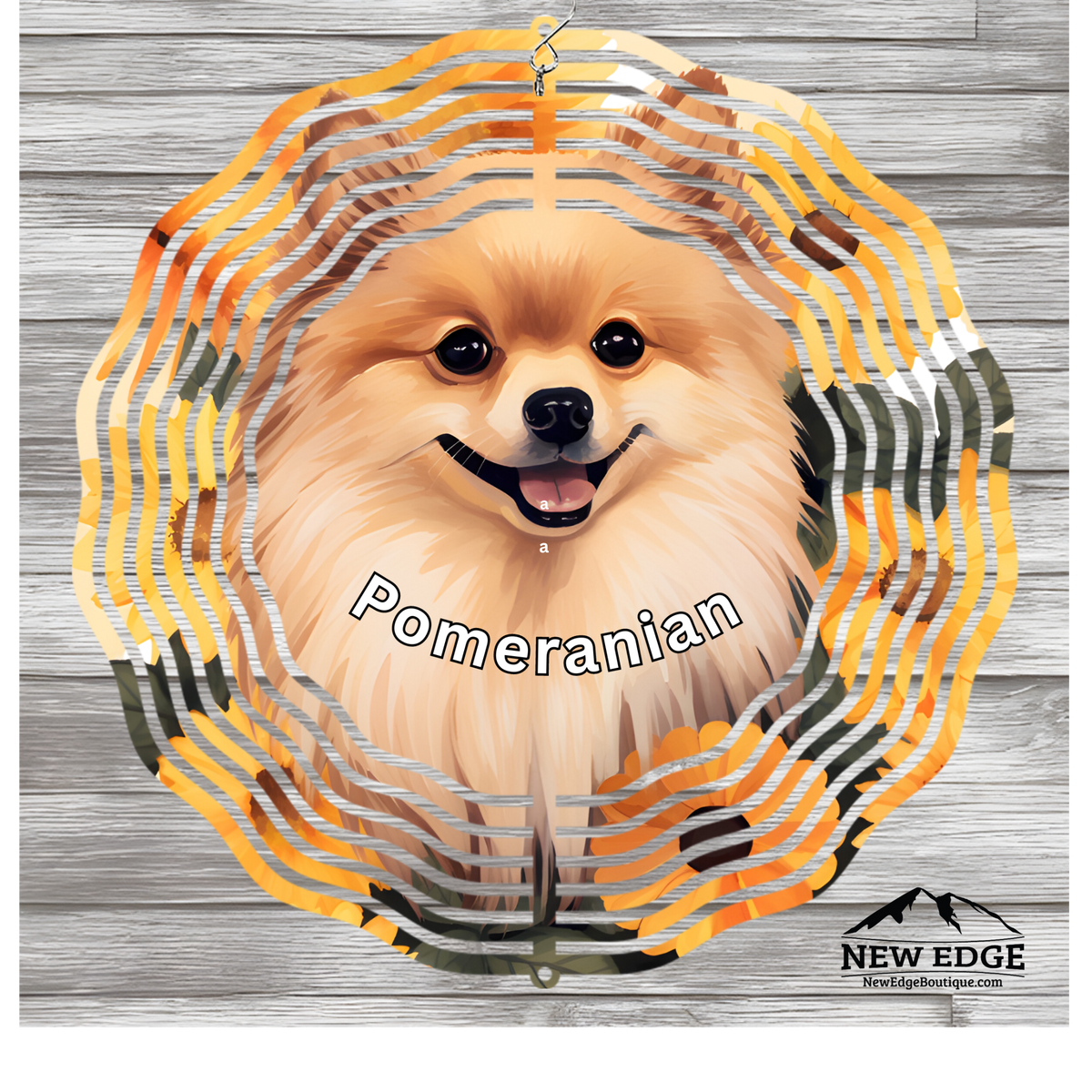 NEW EDGE 10 INCHES ROUND 3D COLORFUL POMERANIAN DOG WIND SPINNER