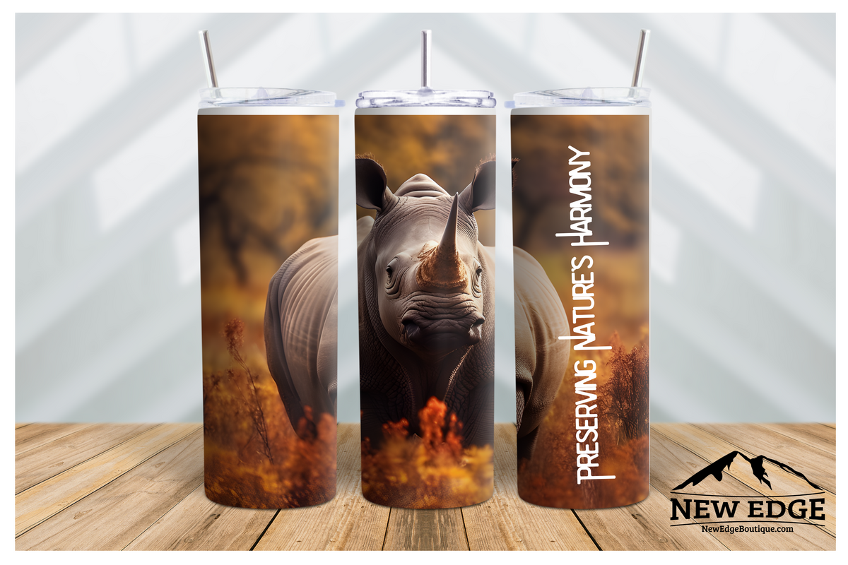 NEW EDGE 20 OZ 3D RHINO SKINNY TUMBLER - &quot;PRESERVING NATURE&#39;S HARMONY&quot;