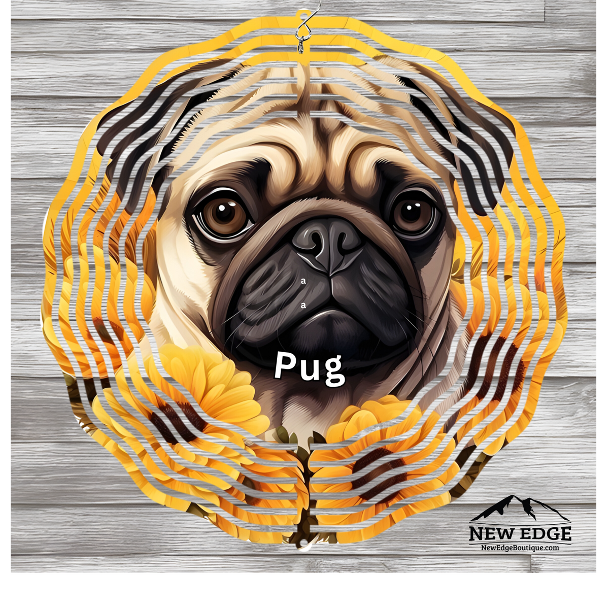 NEW EDGE 10 INCHES ROUND 3D COLORFUL PUG DOG WIND SPINNER