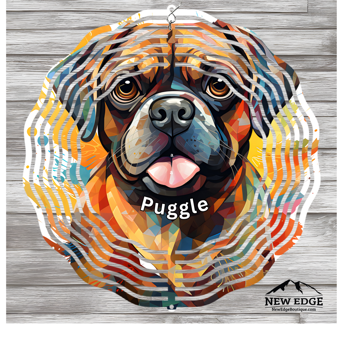 NEW EDGE 10-INCH ROUND 3D COLORFUL PUGGLE DOG WIND SPINNER