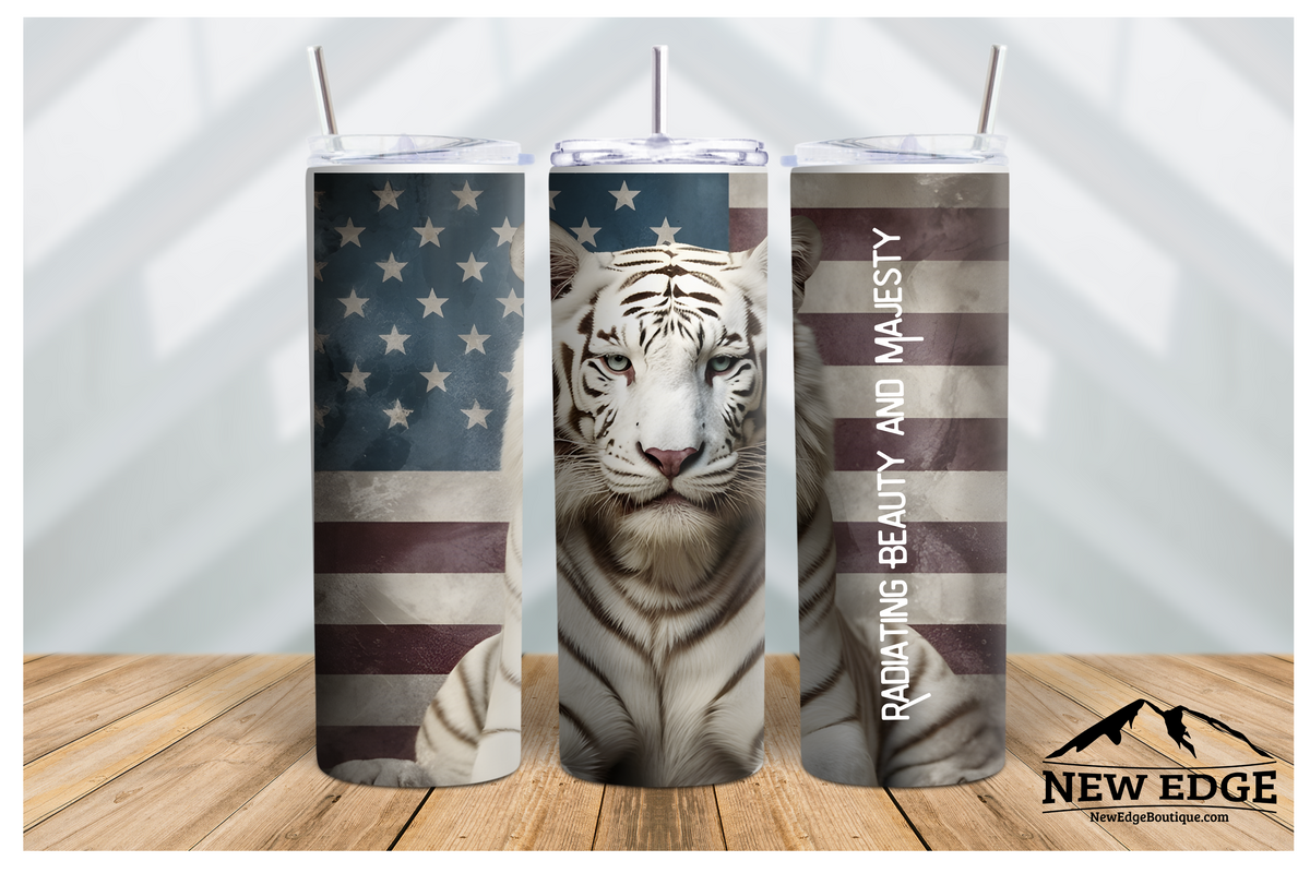 NEW EDGE 20 OZ 3D AMERICAN TIGER SKINNY TUMBLER - &quot;RADIATING BEAUTY AND MAJESTY&quot;