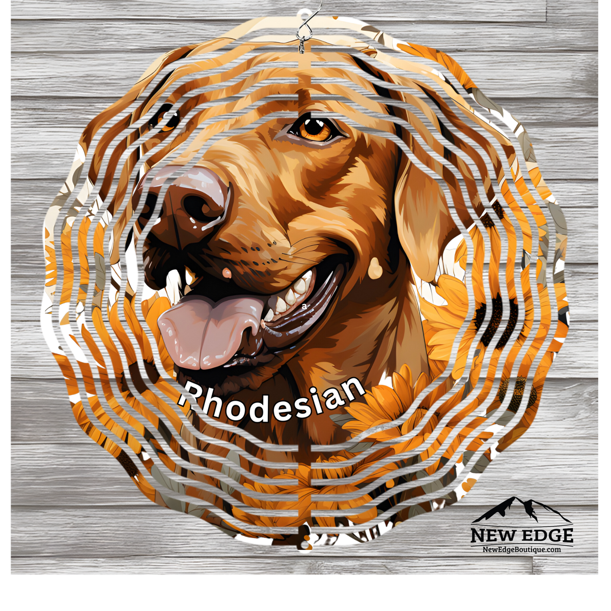 NEW EDGE 10-INCH ROUND 3D COLORFUL RHODESIAN DOG WIND SPINNER