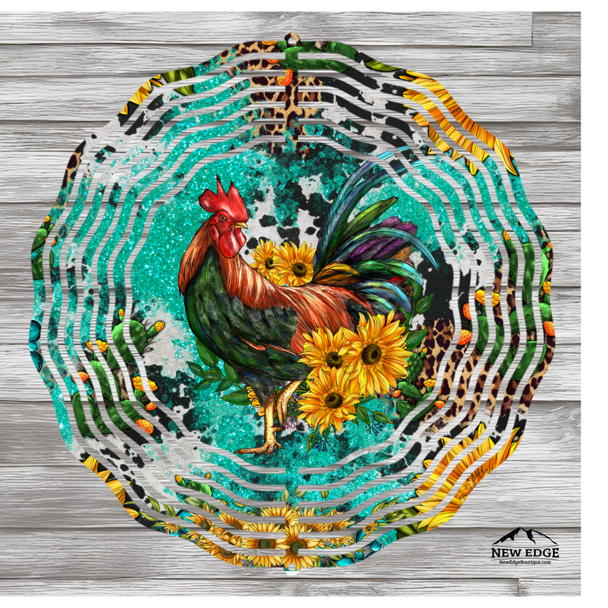 NEW EDGE 10-INCH ROUND 3D COLORFUL ROOSTER11 WIND SPINNER