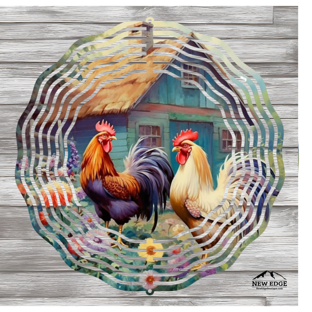 NEW EDGE 10-INCH ROUND 3D COLORFUL ROOSTER WIND SPINNER