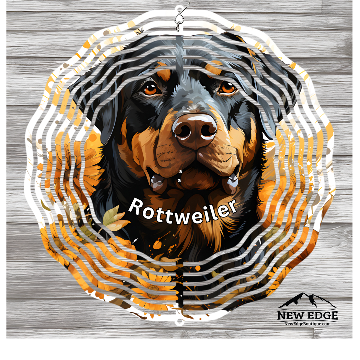 NEW EDGE 10-INCH ROUND 3D COLORFUL ROTTWEILER DOG WIND SPINNER