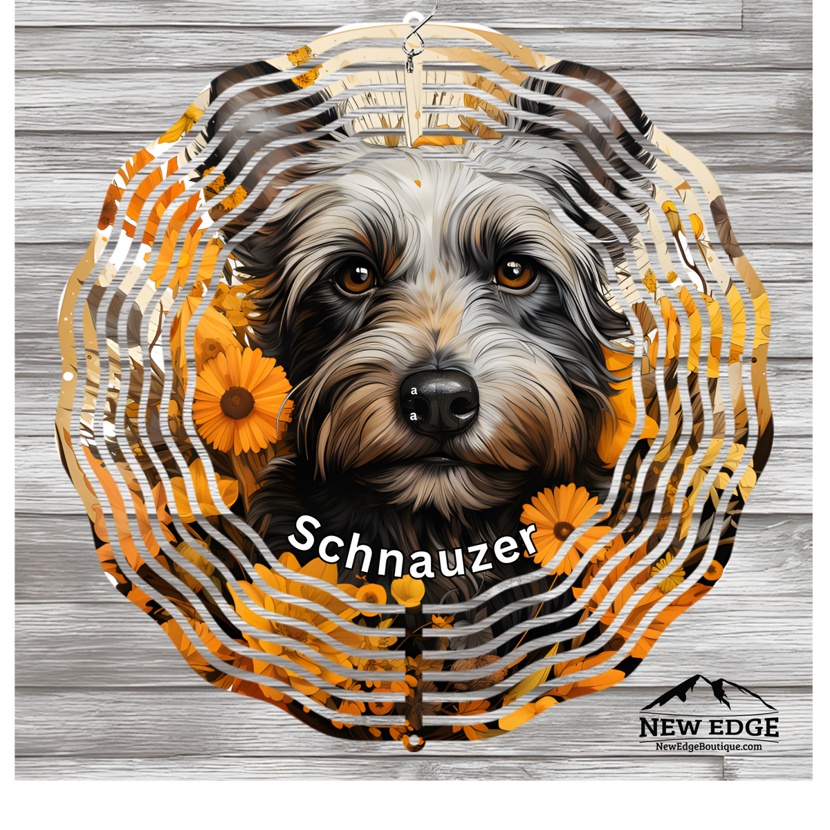 NEW EDGE 10-INCH ROUND 3D COLORFUL SCHNAUZER DOG WIND SPINNER