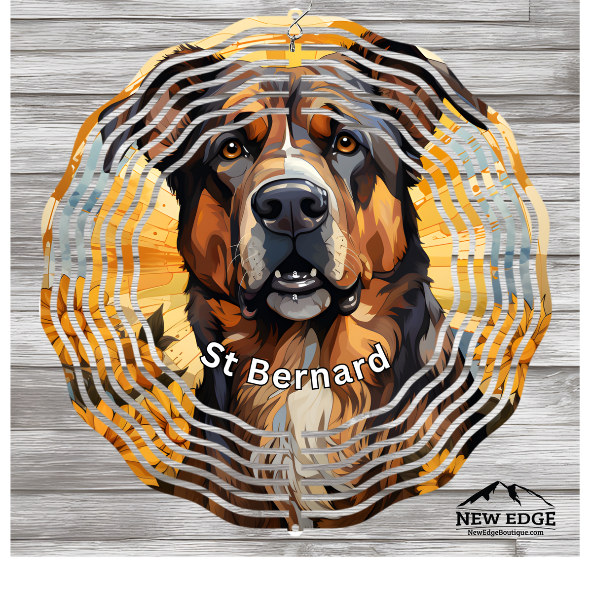 NEW EDGE 10-INCH ROUND 3D COLORFUL ST. BERNARD DOG WIND SPINNER