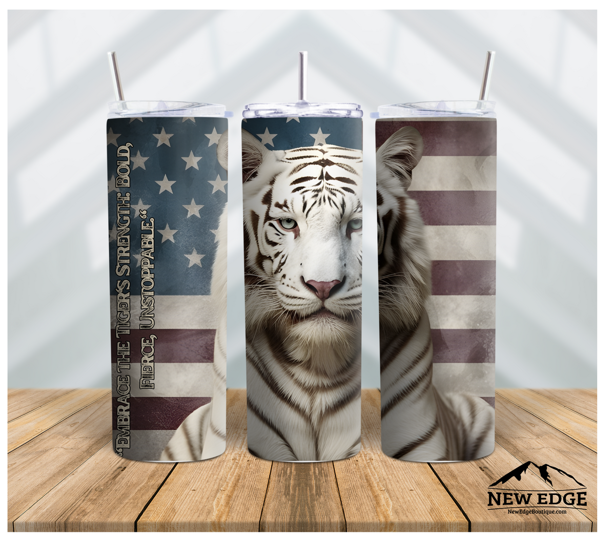 TIGER 3D 20 OZ SUBLIMATION TUMBLER: ROAR WITH DETERMINATION, CHASE YOUR AMBITIONS, CONQUER, INSPIRE