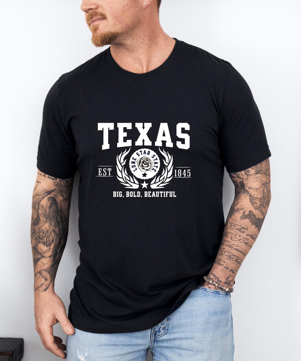 Texas State T-Shirt – &quot;Big, Bold, Beautiful&quot; Slogan Tee, Texas Pride Apparel, Perfect for Texans and Fans of Lone Star Spirit