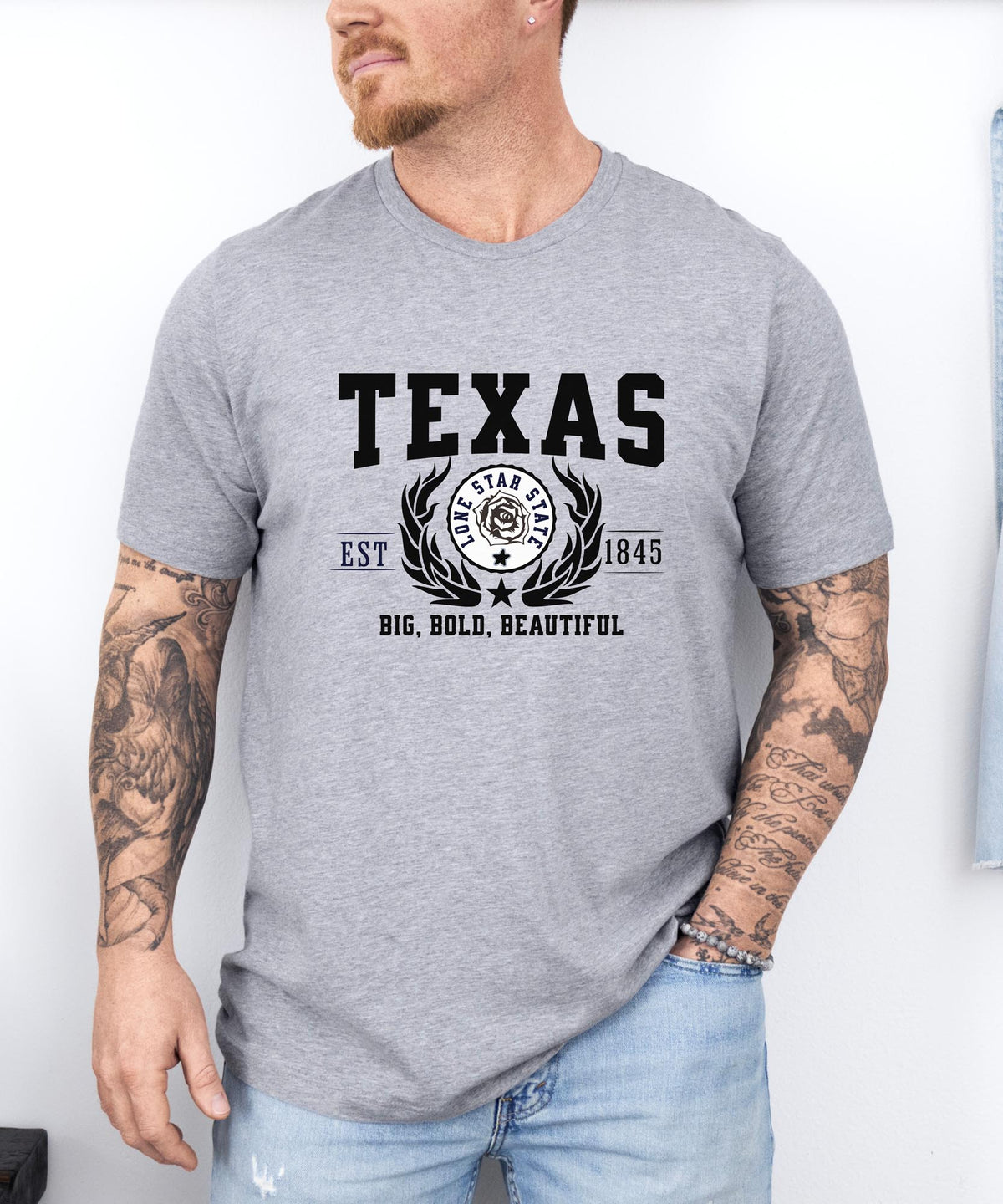 Texas State T-Shirt – &quot;Big, Bold, Beautiful&quot; Slogan Tee, Texas Pride Apparel, Perfect for Texans and Fans of Lone Star Spirit