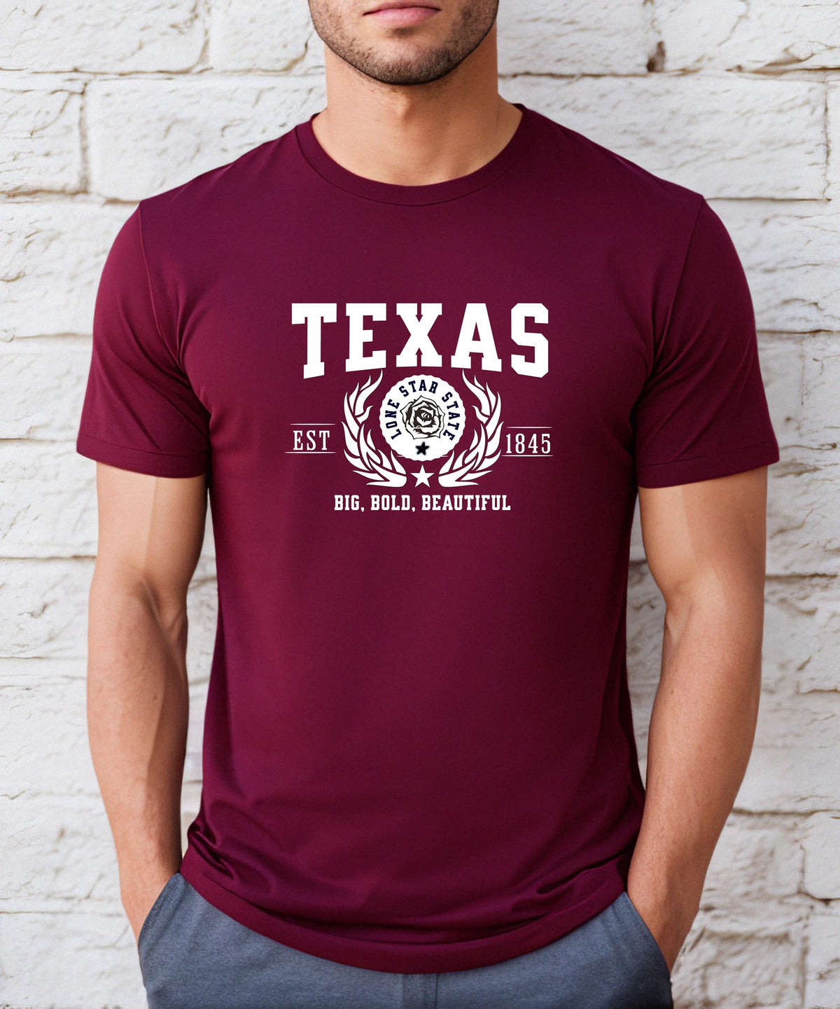 Texas State T-Shirt – &quot;Big, Bold, Beautiful&quot; Slogan Tee, Texas Pride Apparel, Perfect for Texans and Fans of Lone Star Spirit