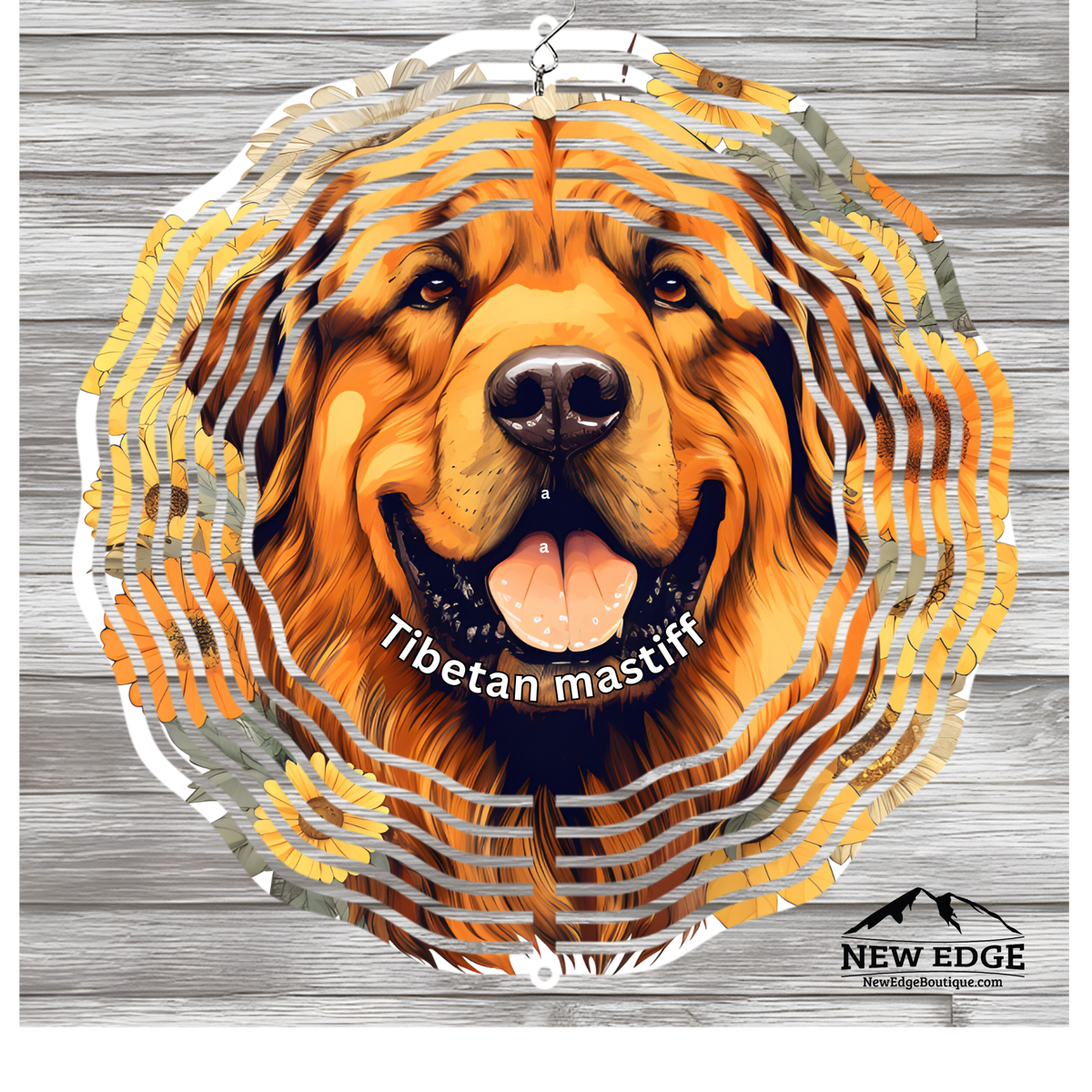 NEW EDGE 10-INCH ROUND 3D COLORFUL TIBETAN MASTIFF DOG WIND SPINNER