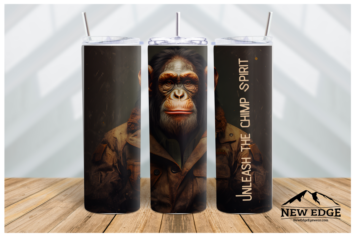 NEW EDGE 20 OZ 3D CHIMPANZEE SKINNY TUMBLER - &quot;UNLEASH THE CHIMP SPIRIT&quot;