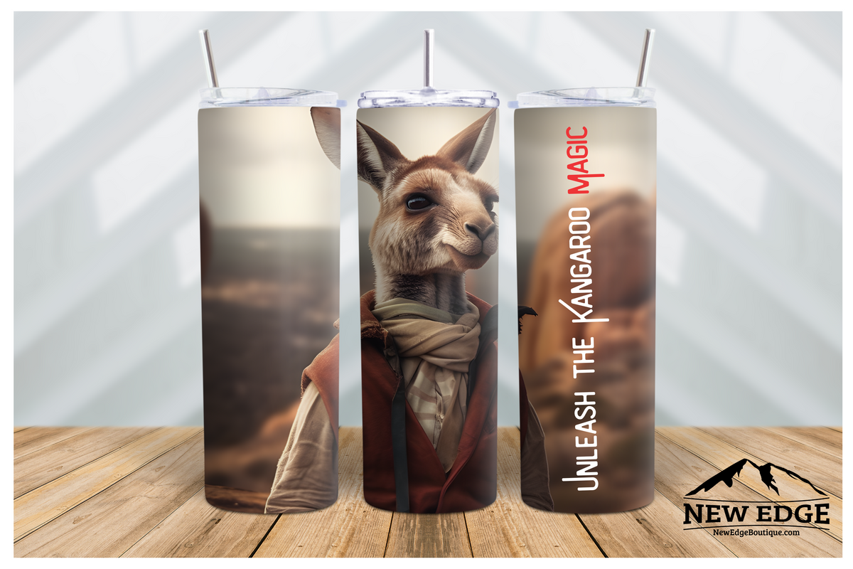 NEW EDGE 20 OZ 3D KANGAROO SKINNY TUMBLER - &quot;UNLEASH THE KANGAROO MAGIC&quot;