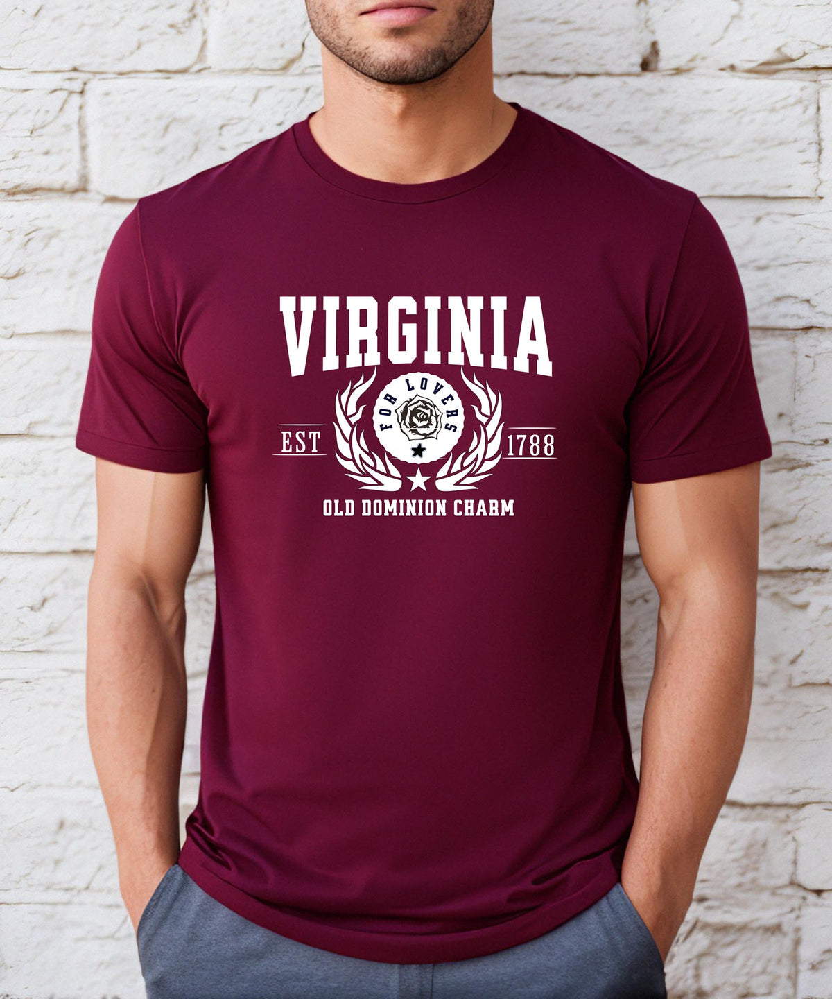 Virginia State T-Shirt – &quot;Old Dominion Charm&quot; Slogan Tee, Perfect for Proud Virginians and Fans of Historic Charm