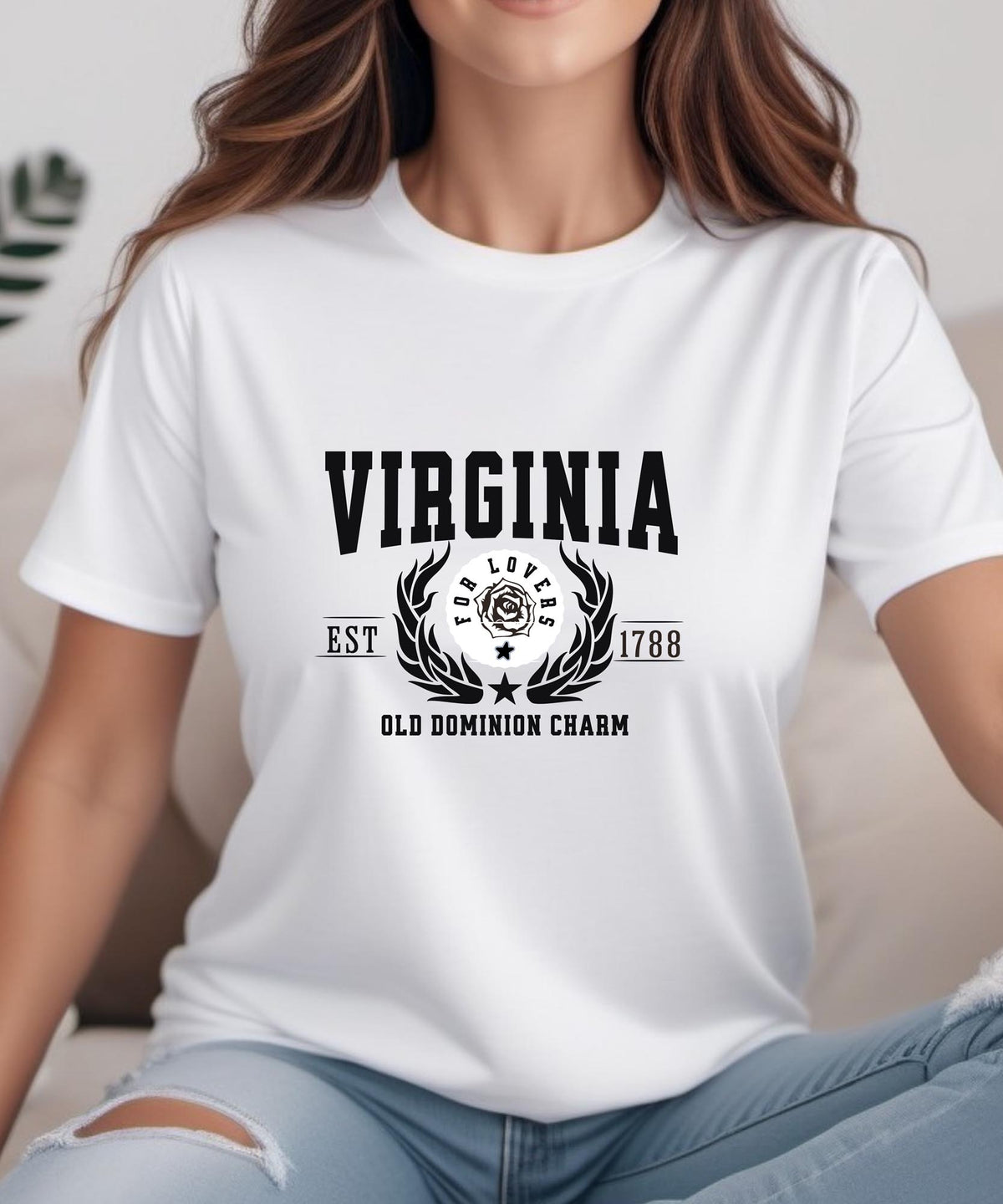 Virginia State T-Shirt – &quot;Old Dominion Charm&quot; Slogan Tee, Perfect for Proud Virginians and Fans of Historic Charm