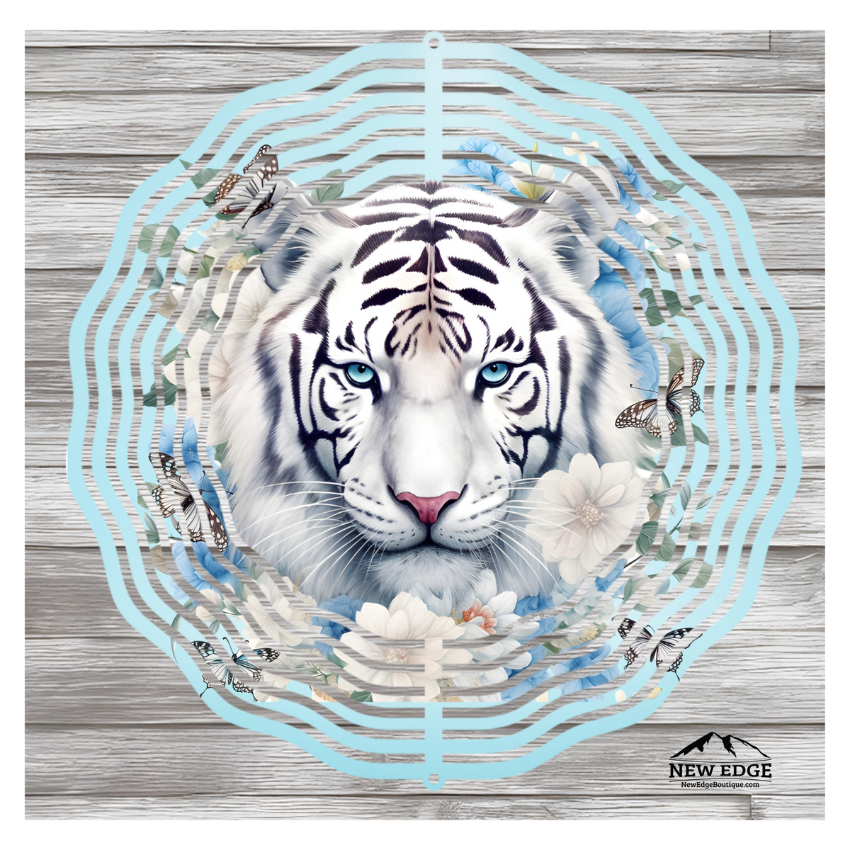 NEW EDGE 10-INCH ROUND 3D COLORFUL WHITE TIGER WIND SPINNER