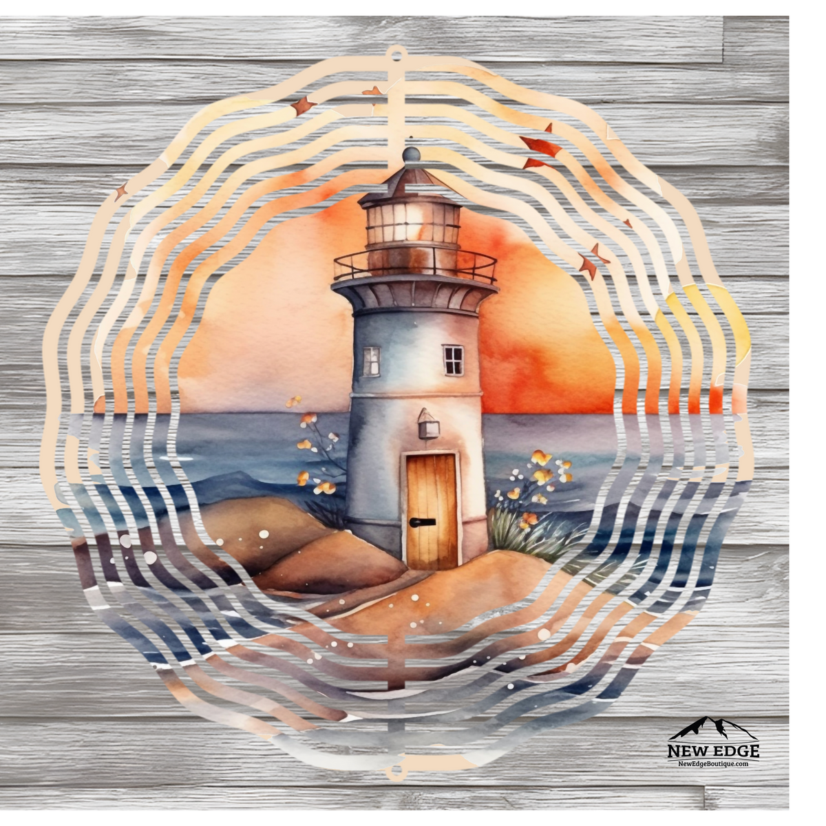 NEW EDGE 10-INCH ROUND 3D COLORFUL WATERCOLOR LIGHTHOUSE WIND SPINNER