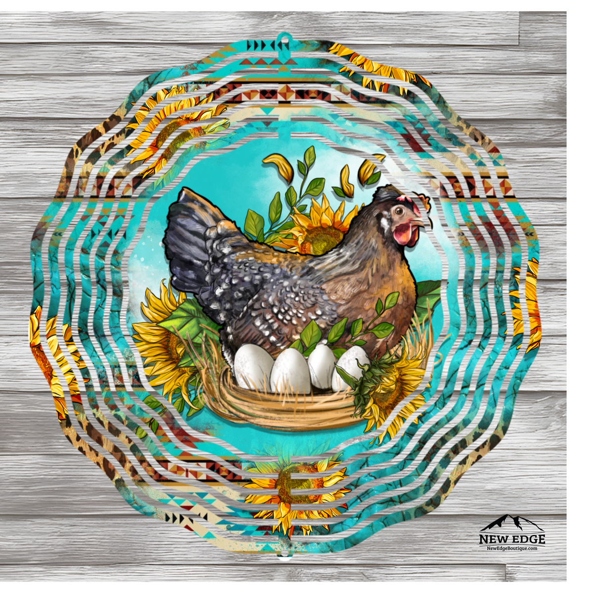 NEW EDGE 10-INCH ROUND 3D COLORFUL WESTERN CHICKEN NEST WIND SPINNER