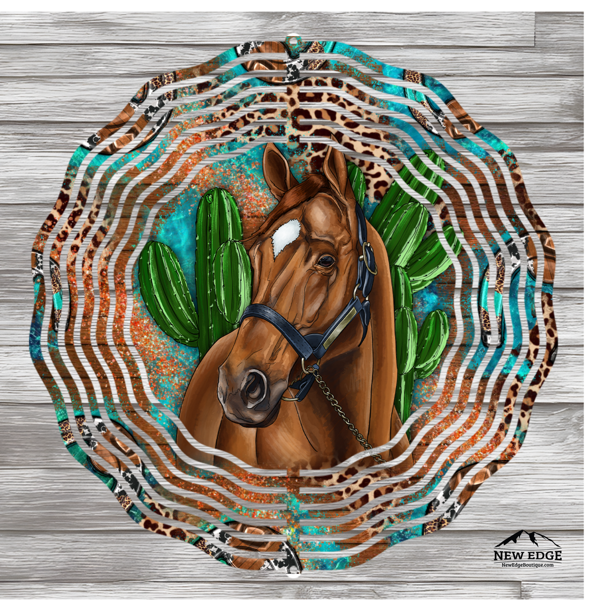 NEW EDGE 10-INCH ROUND 3D COLORFUL WESTERN HORSE WIND SPINNER