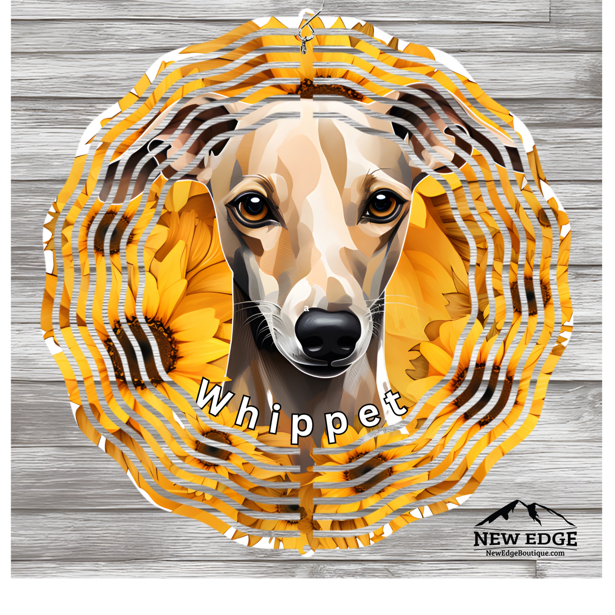 NEW EDGE 10-INCH ROUND 3D COLORFUL WHIPPET DOG WIND SPINNER