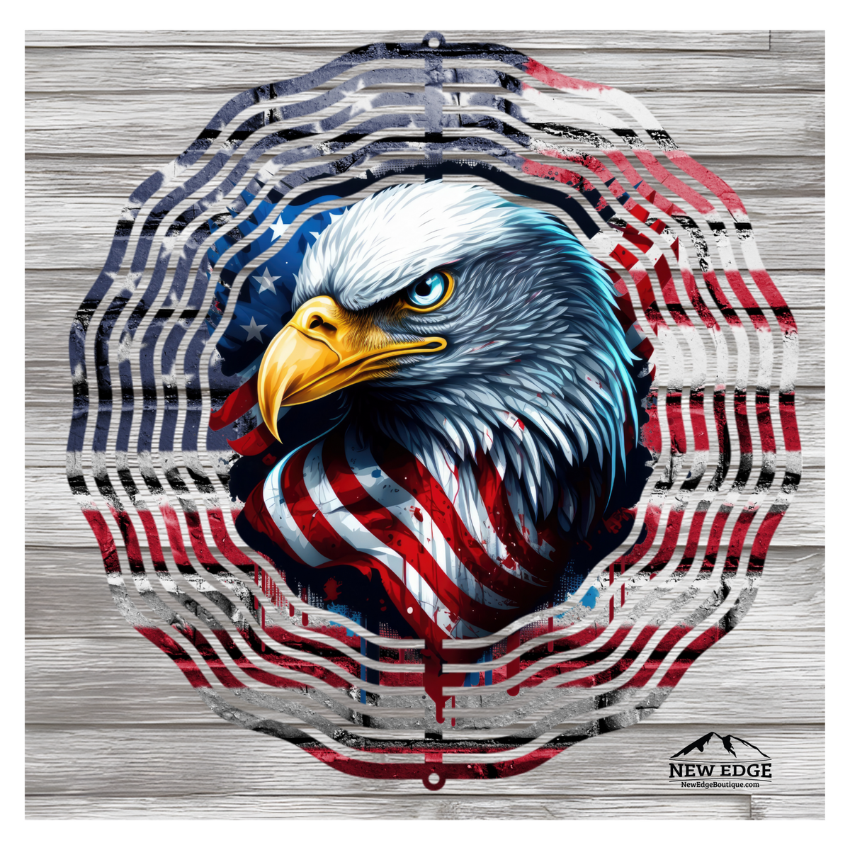 NEW EDGE 10-INCH ROUND 3D COLORFUL AMERICAN EAGLE AND FLAG WIND SPINNER