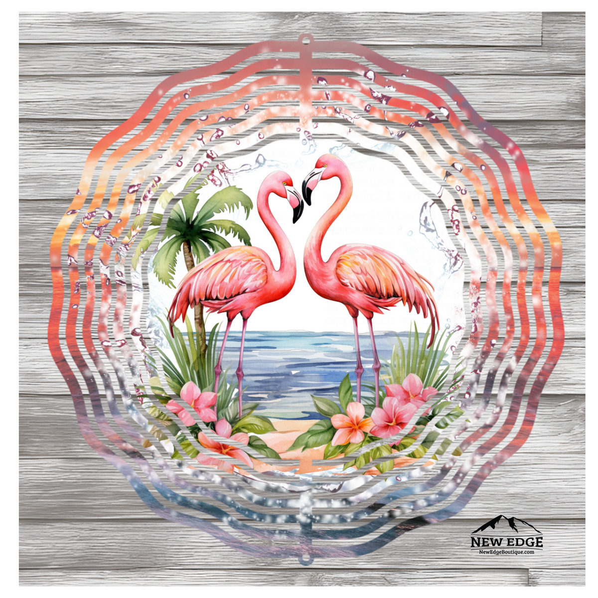 NEW EDGE 10-INCH ROUND 3D COLORFUL PINK FLAMINGOS WIND SPINNER