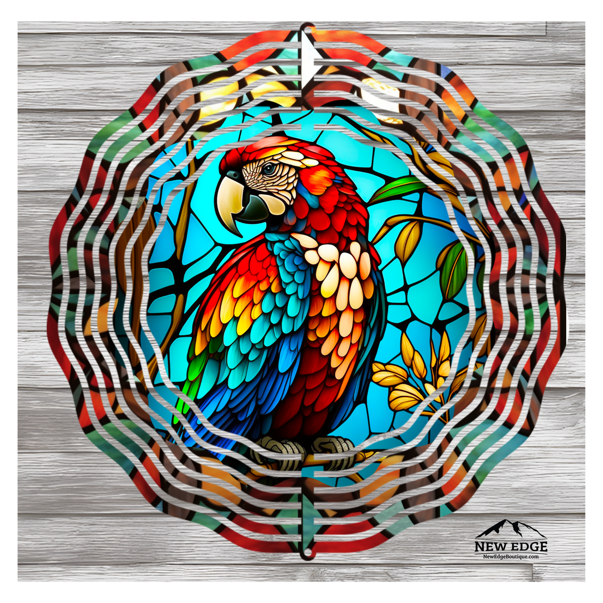 NEW EDGE 10 INCHES ROUND 3D COLORFUL STAIN GLASS PARROT WIND SPINNER