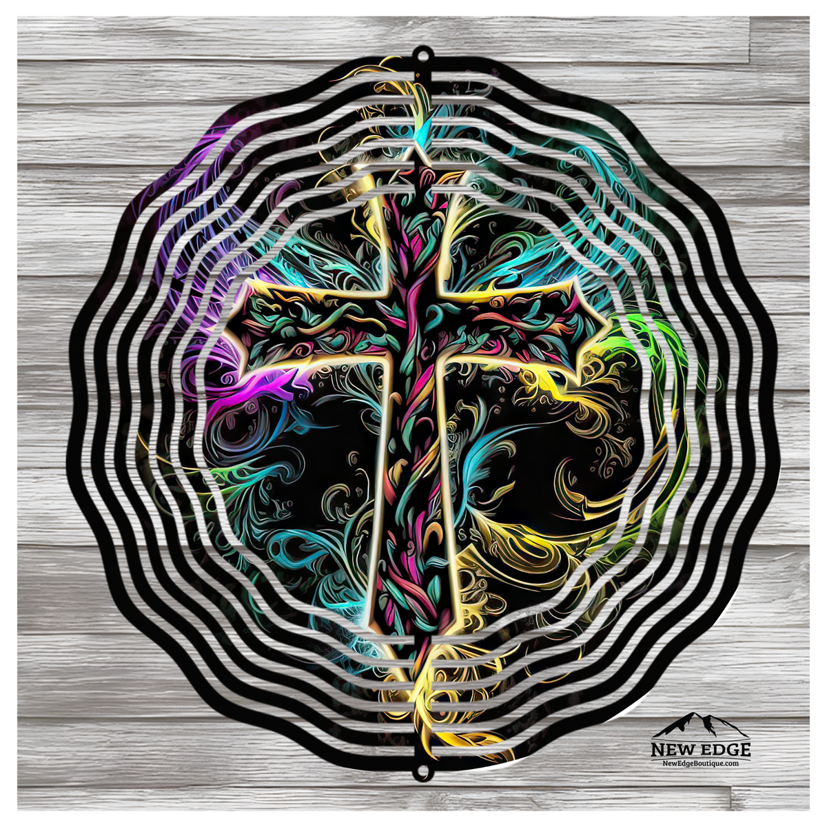 NEW EDGE 10-INCH ROUND 3D COLORFUL BLACK NEON CROSS WIND SPINNER