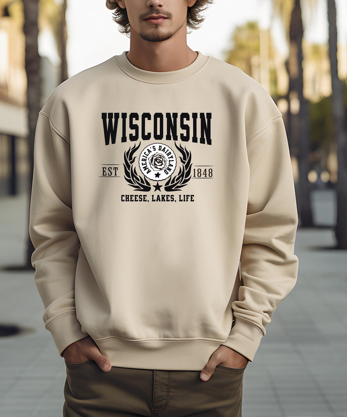 Wisconsin State Crewneck Sweatshirt | Cheese, Lakes, Life | Midwest Wisconsin Apparel