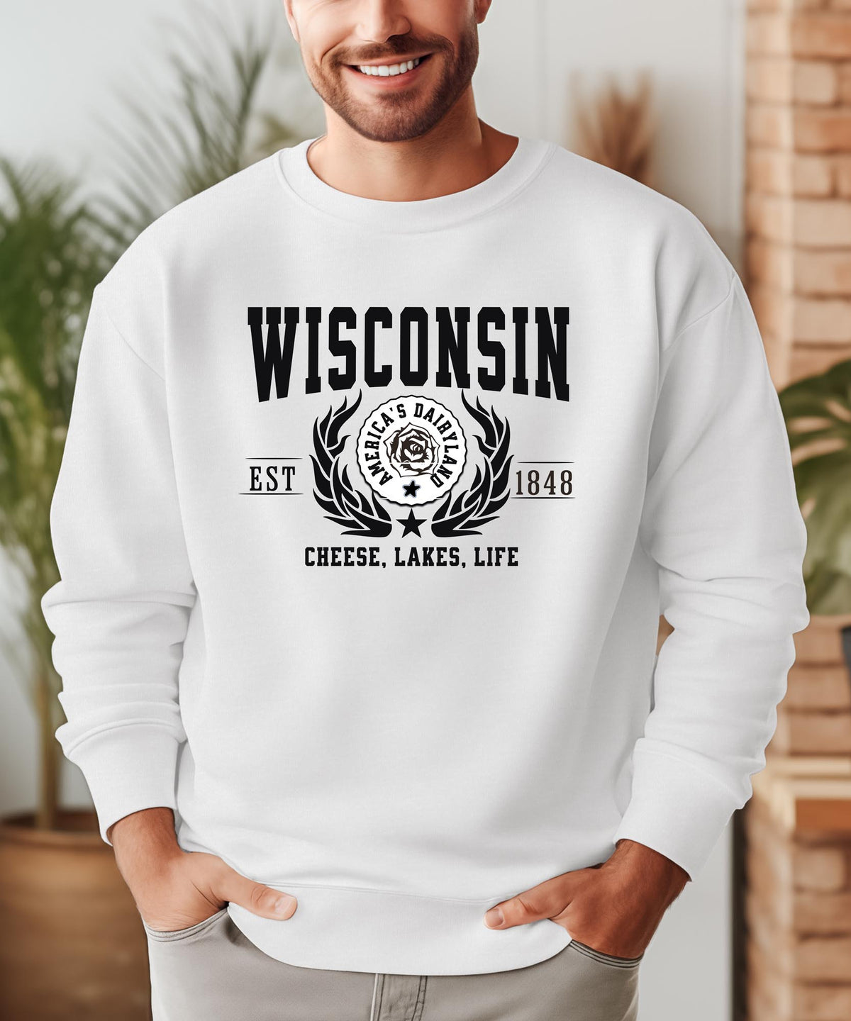 Wisconsin State Crewneck Sweatshirt | Cheese, Lakes, Life | Midwest Wisconsin Apparel