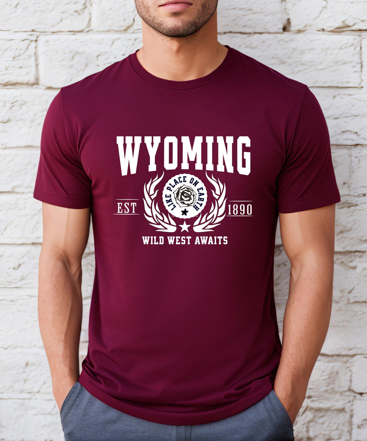 Wyoming State T-Shirt – &quot;Wild West Awaits&quot; Slogan Tee, Perfect for Adventure Seekers and Lovers of Western Spirit