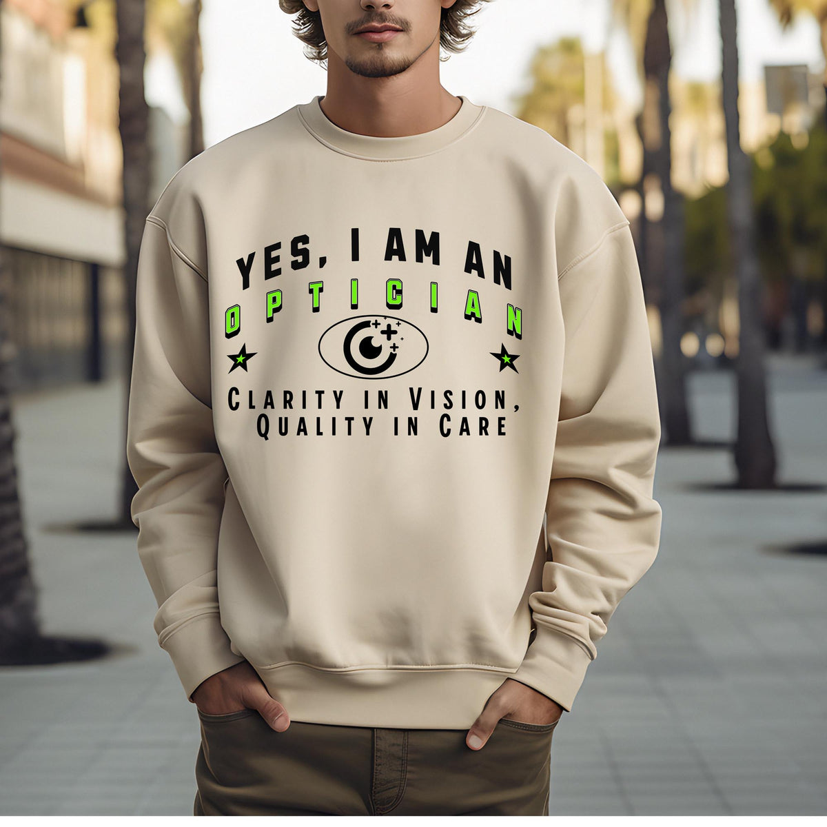 YES, I AM AN OPTICIAN&quot; Crewneck Sweatshirt – Clarity in Vision, Quality in Care