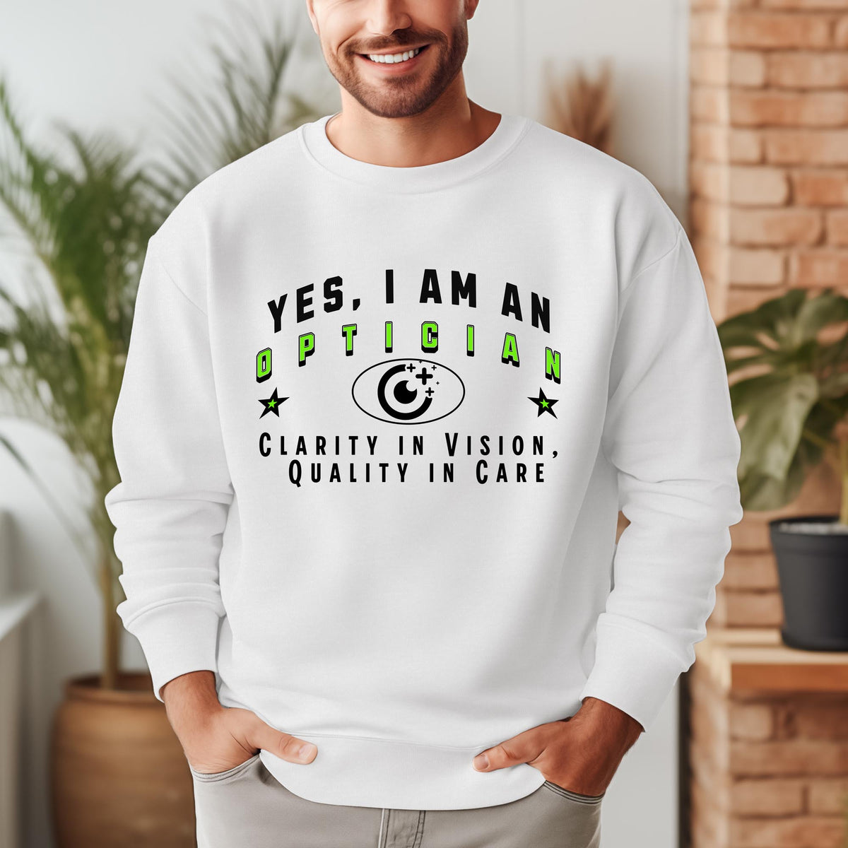 YES, I AM AN OPTICIAN&quot; Crewneck Sweatshirt – Clarity in Vision, Quality in Care