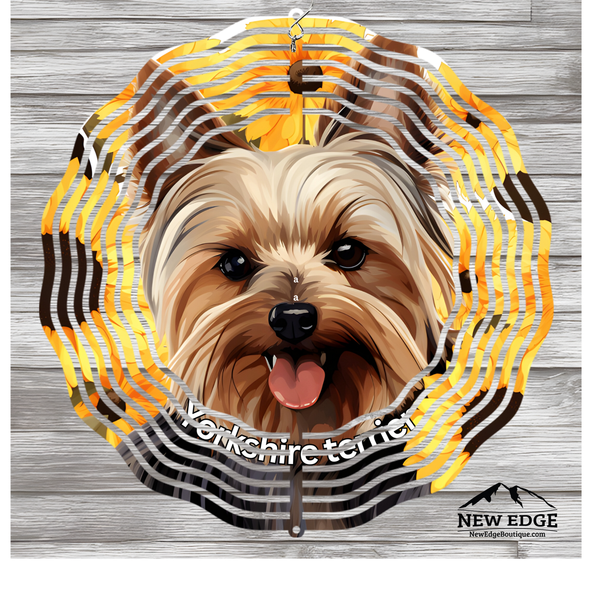 NEW EDGE 10-INCH ROUND 3D COLORFUL YORKSHIRE TERRIER DOG WIND SPINNER