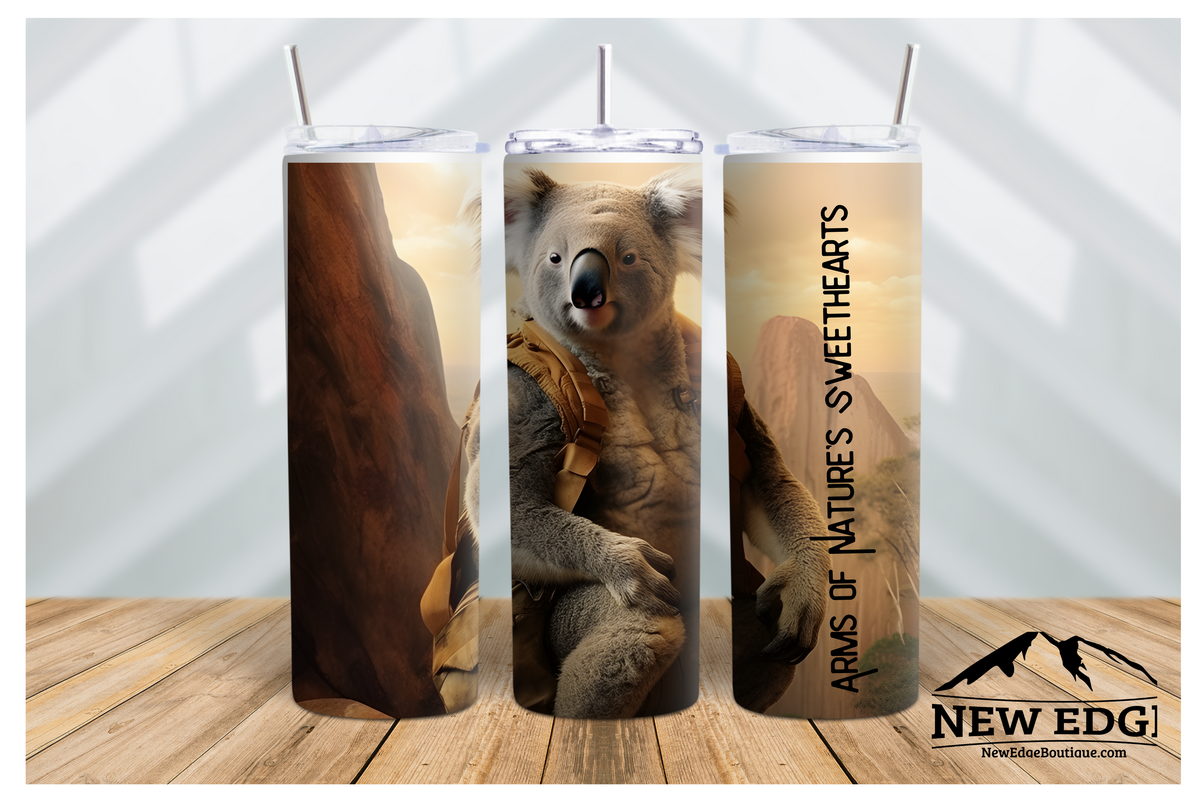 NEW EDGE 20 OZ 3D KOALA SKINNY TUMBLER - &quot;ARMS OF NATURE&#39;S SWEETHEARTS&quot;