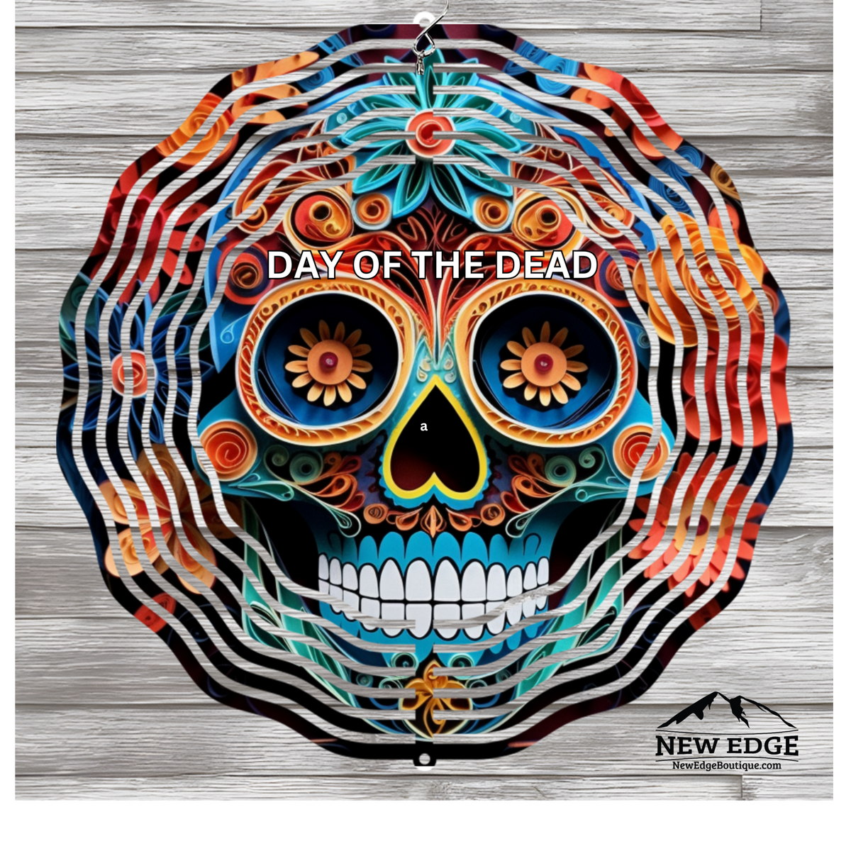 NEW EDGE 10-INCH ROUND 3D SKULL WIND SPINNER &quot;DAY OF THE DEAD&quot; - METAL HALLOWEEN DECOR