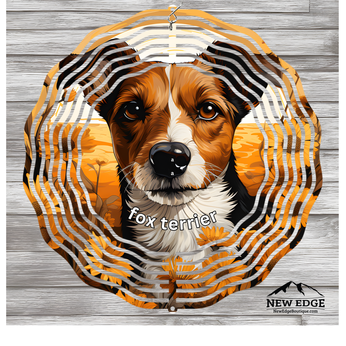 NEW EDGE 3D BEAUTIFUL COLORFUL FOX TERRIER DOG WIND SPINNER - 10 INCHES - STAINLESS STEEL&quot;