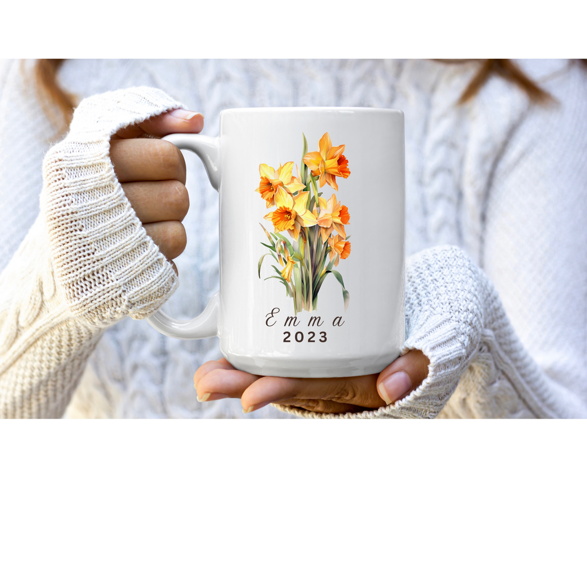 MARCH BIRTH FLOWER MUG: DAFFODIL BLOOMS FOR EMMA