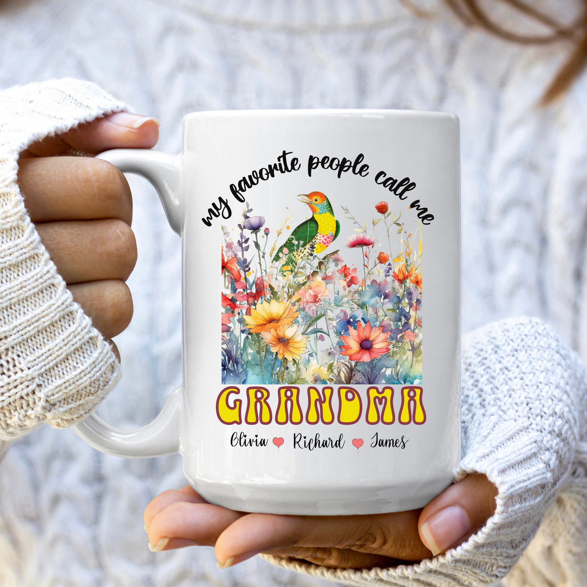 GRANDMA&#39;S WILDFLOWER EMBRACE PERSONALIZED MUG