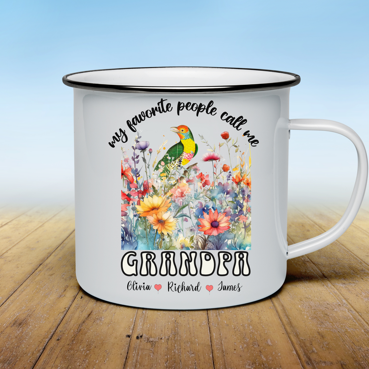 GRANDPA&#39;S WILDFLOWER RETREAT PERSONALIZED ENAMEL MUG