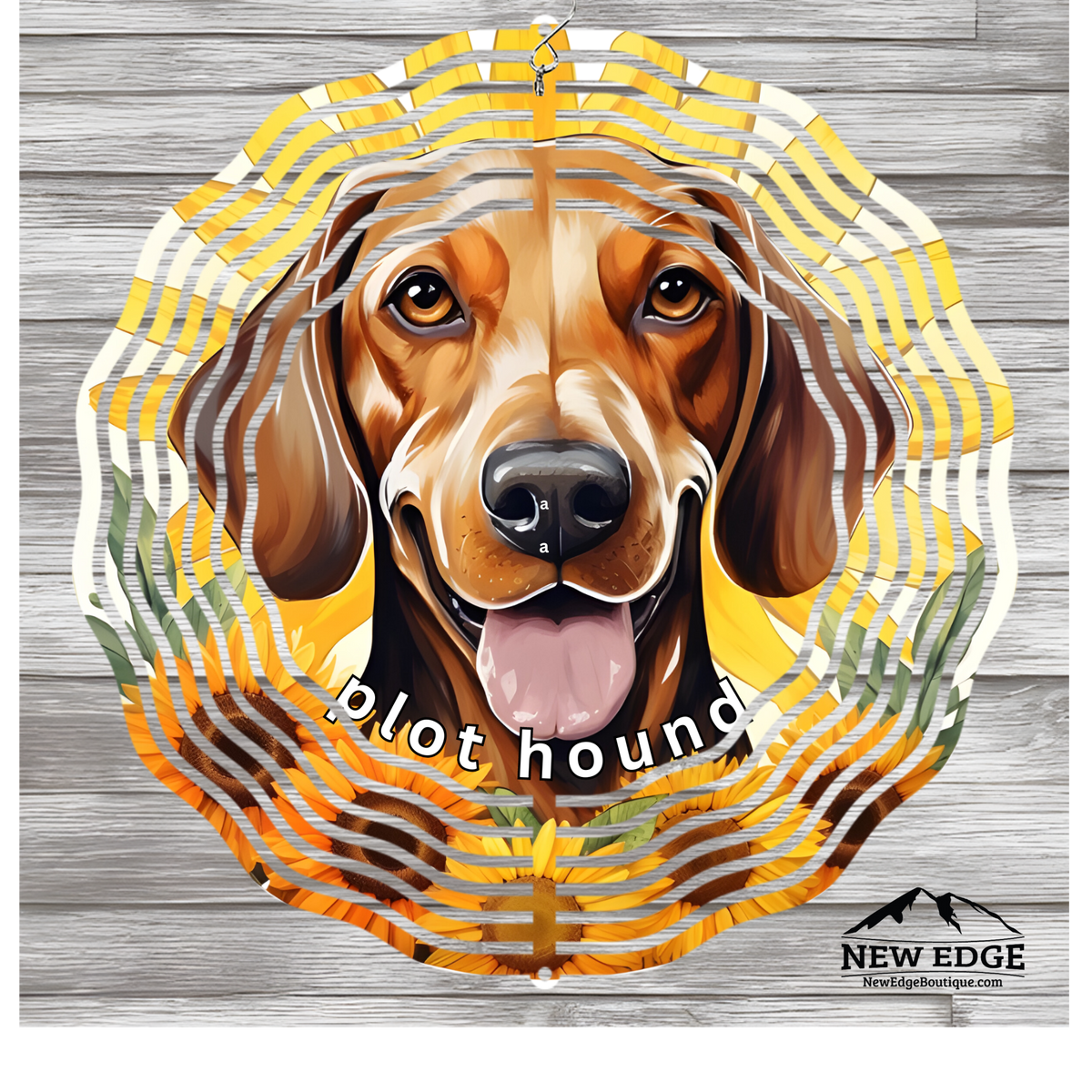 NEW EDGE 10 INCHES ROUND 3D COLORFUL PLOT HOUND DOG WIND SPINNER