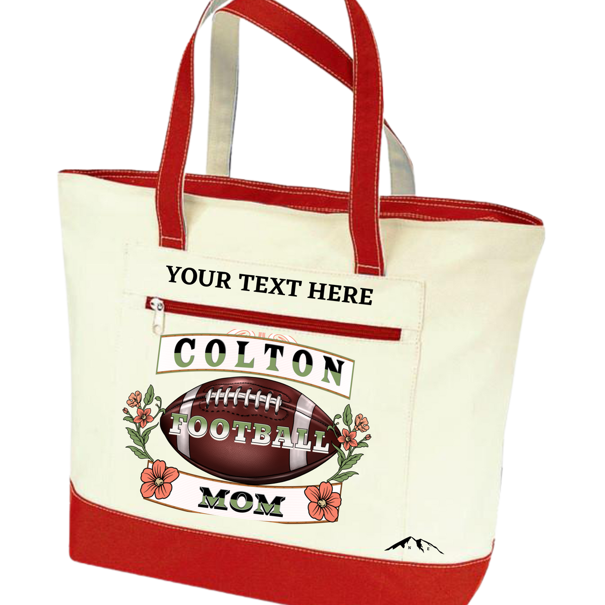 COLTON CITY FOOTBALL MOM ZIPPERED TOTE BAG