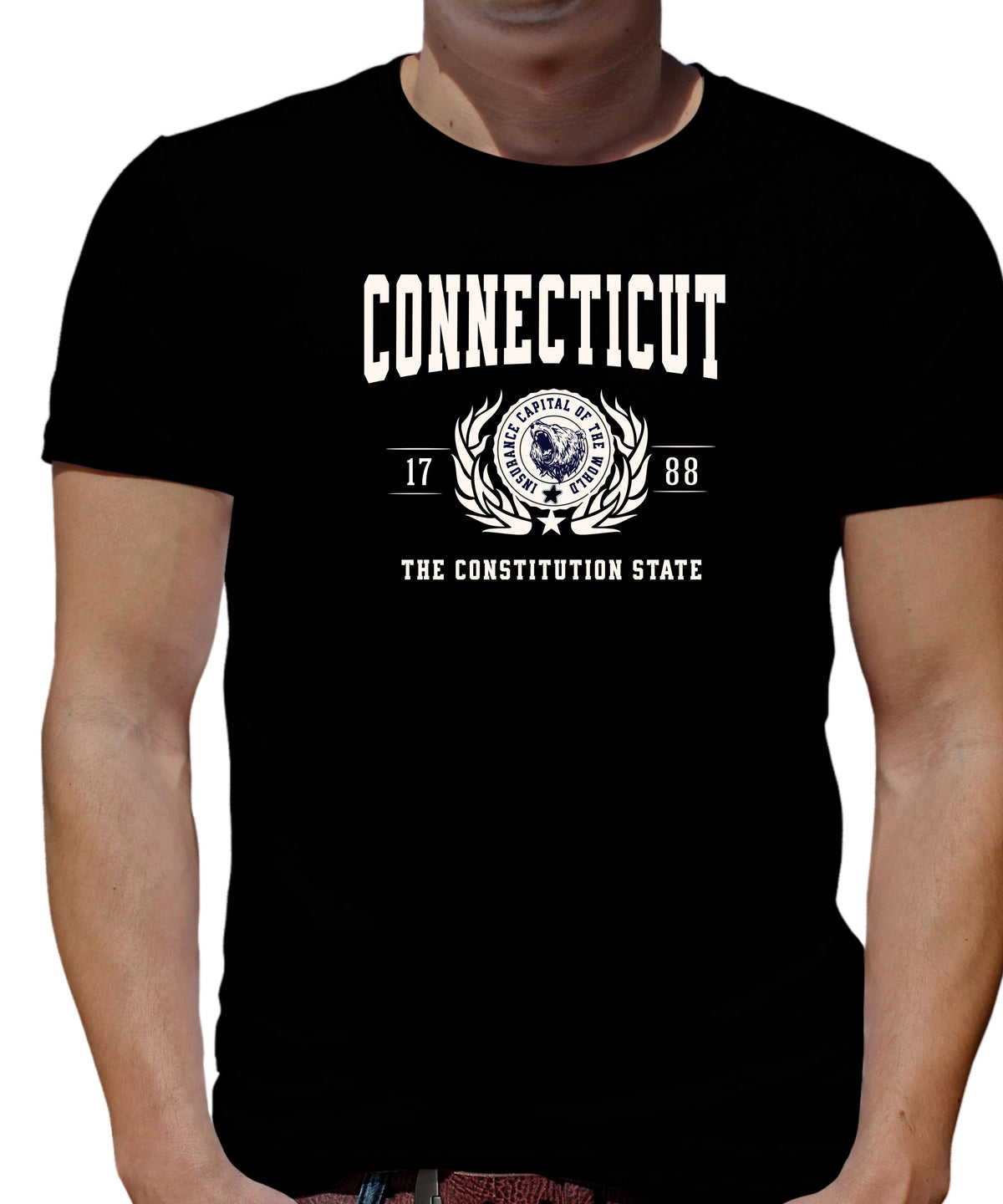 CONNECTICUT UNISEX COLLEGIATE STATE T-SHIRT.