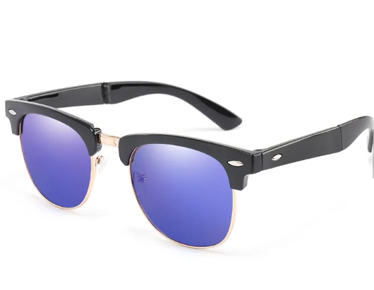 FOLDING BLACK SUNGLASSES WITH MULTICOLORED LENSES