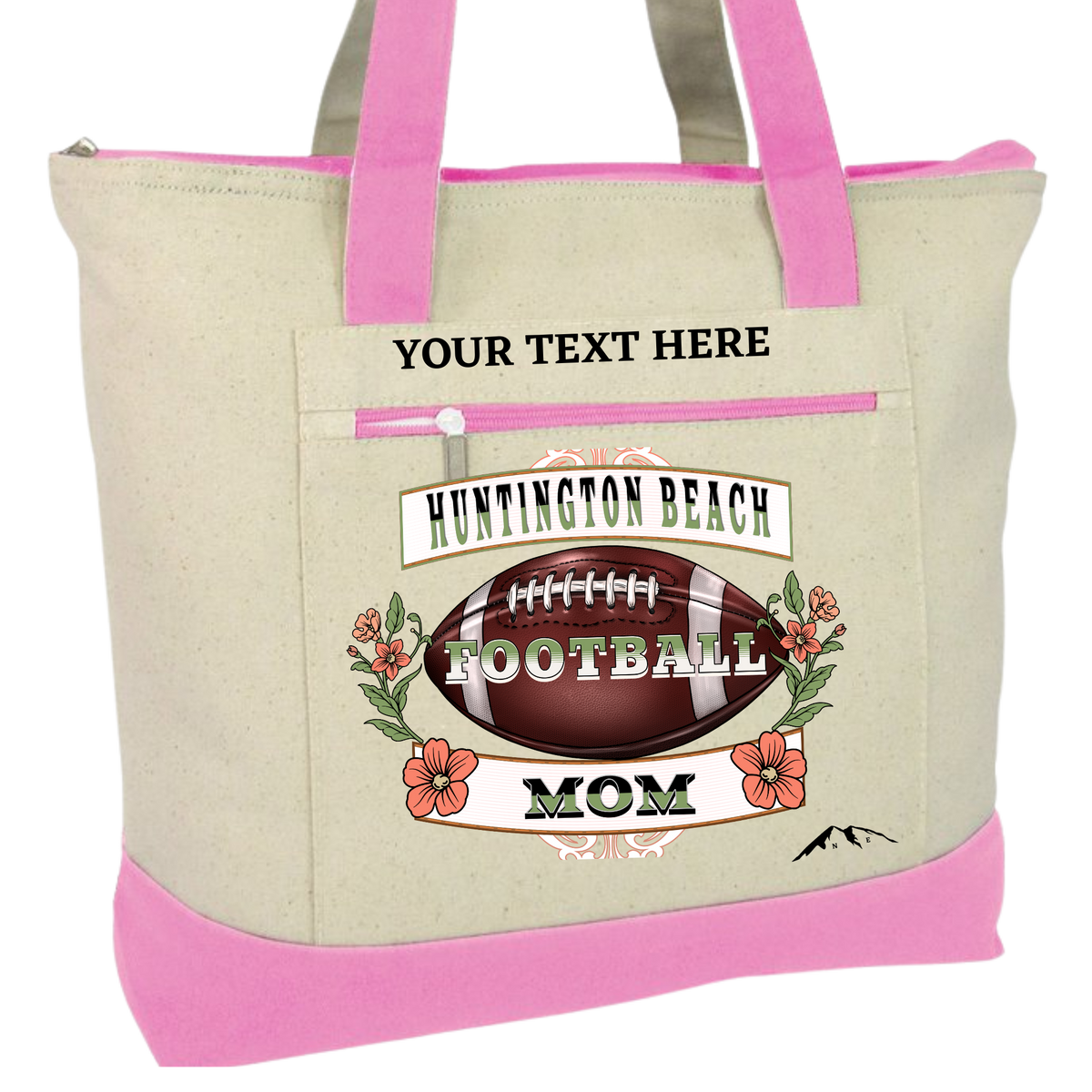 HUNTINGTON BEACH FOOTBALL MOM ZIPPERED TOTE BAG