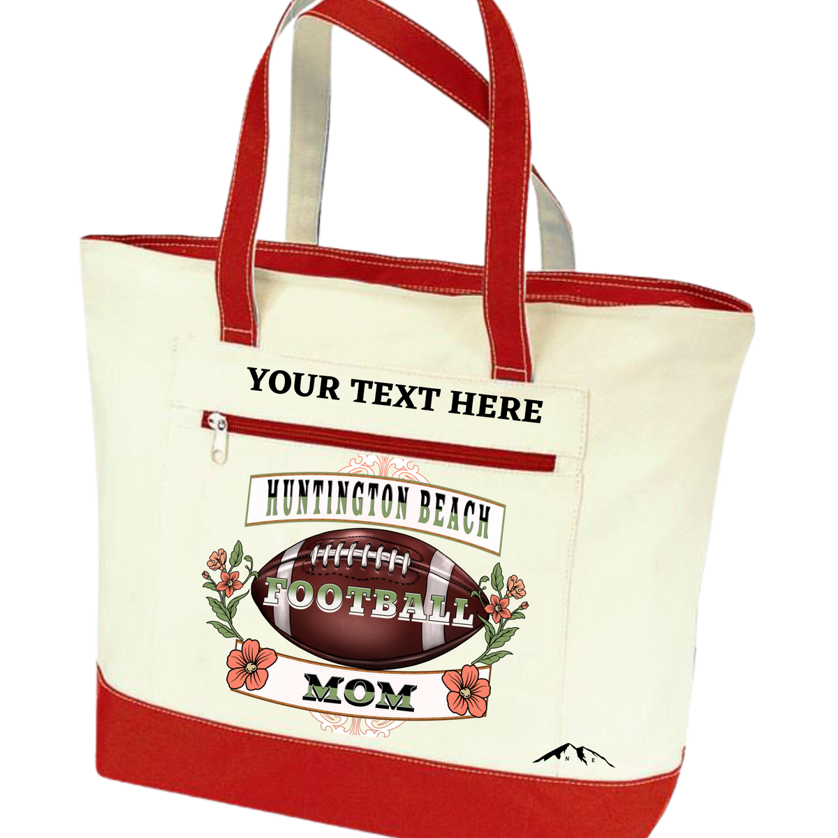 HUNTINGTON BEACH FOOTBALL MOM ZIPPERED TOTE BAG