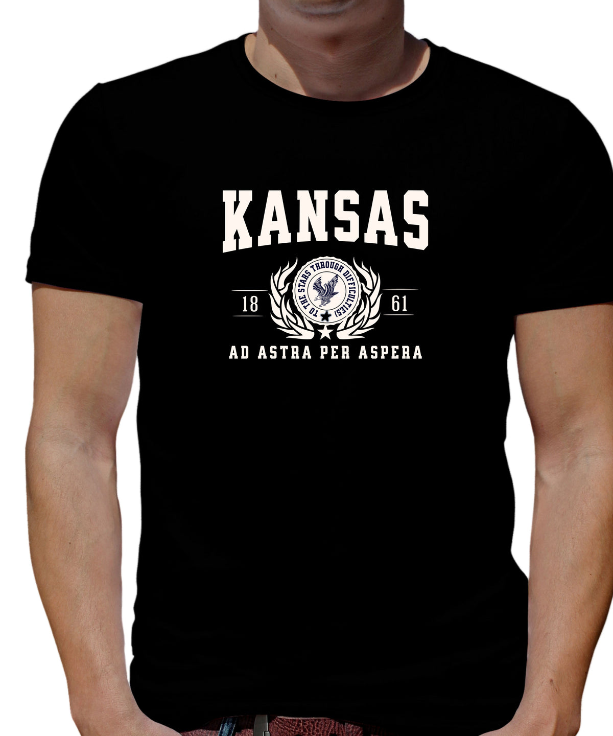 KANSAS UNISEX COLLEGIATE STATE T-SHIRT.