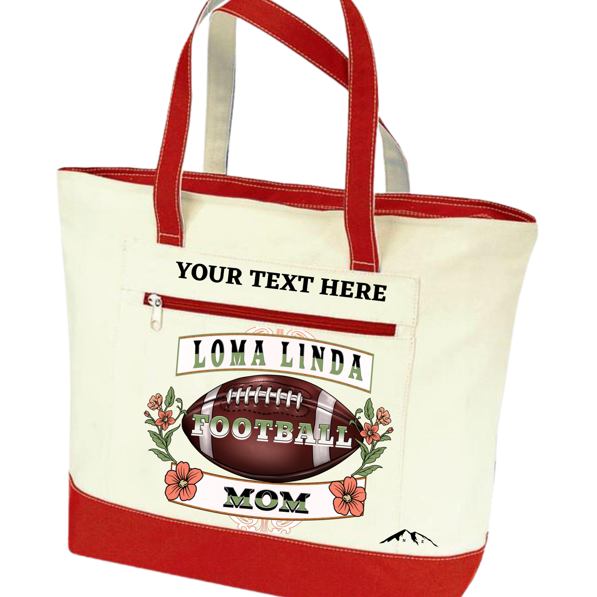 LOMA LINDA FOOTBALL MOM ZIPPERED TOTE BAG